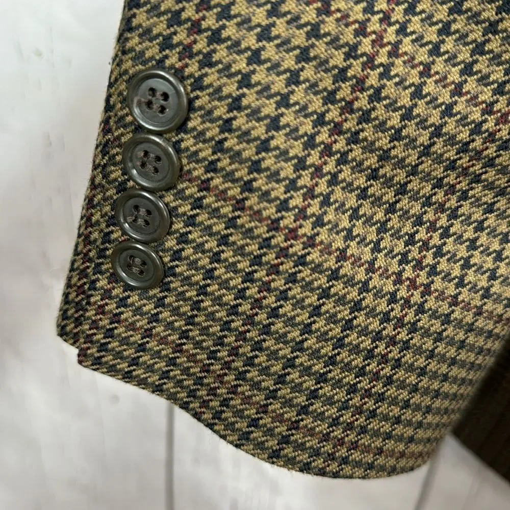 Stafford Option Mens Houndstooth Wool Blend 42R Brown Red Multi Blazer Jacket